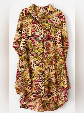 NWT Live 4 Truth Butterfly Wing Print Hi-Low Shirt Dress S Pink Gold